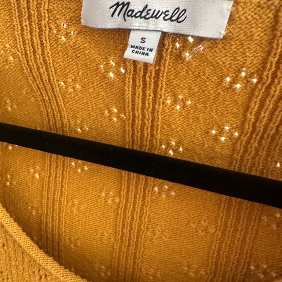 Madewell Mustard Yellow Pointelle Knit Short Sleeve Sweater Top Size S - Picture 2 of 4